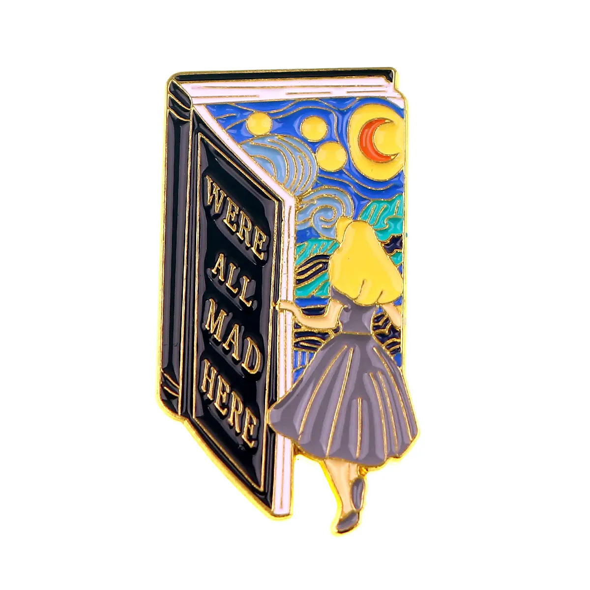 Alice Girl Enamel Pin Van Gogh Brooches for Women Lapel Pins Badges on Backpack Clothing Accessories Fashion Jewelry Cos Gift