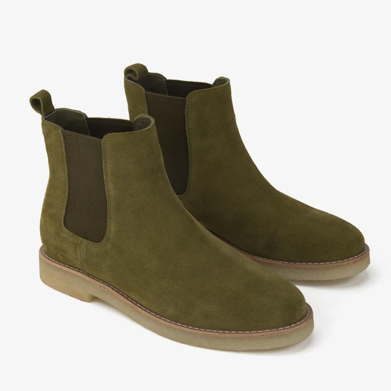 DONNAIN Natural Suede Common Chelsea Boots Women Raintree Green Genuine Leather Ankle Booties Soft Sole Female Shoes Crepe Sole