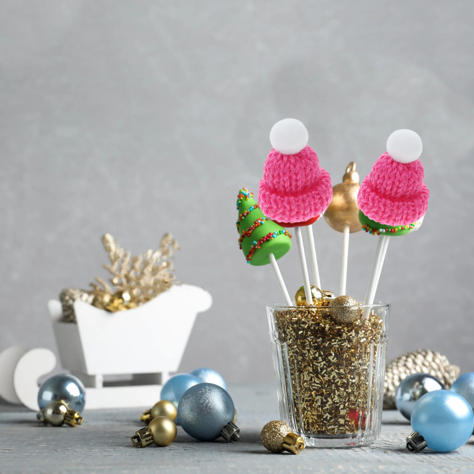 

10Pcs Christmas Hat Accessories Dark Blue Santa Caps Knitted DIY Handmade Christmas Party Favors Hats Santa Cap