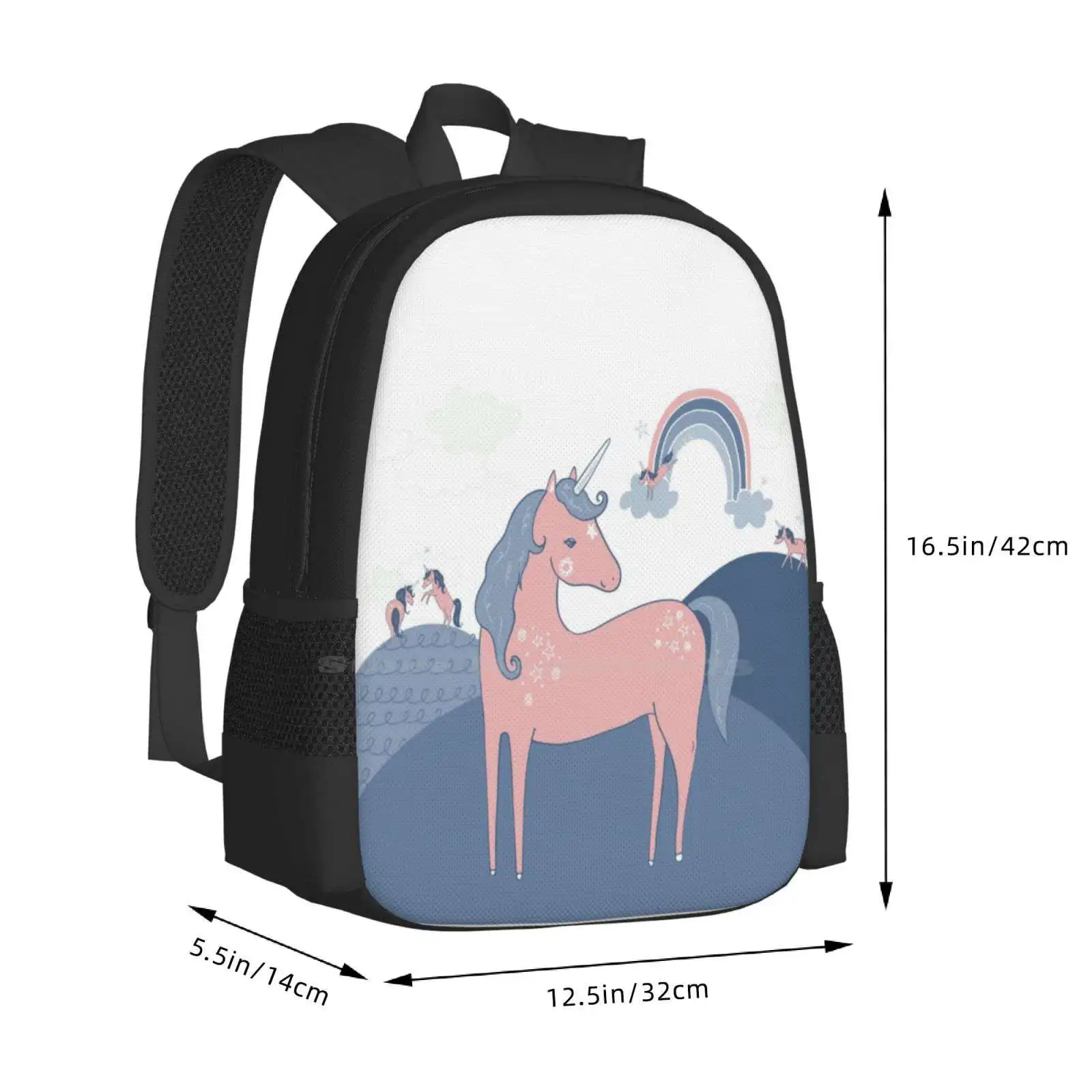 Unicorn Hills 3D Print Design zaino borsa per studenti cavallo Magical Myth unicorni Pink Blue Illustrator Pattern children