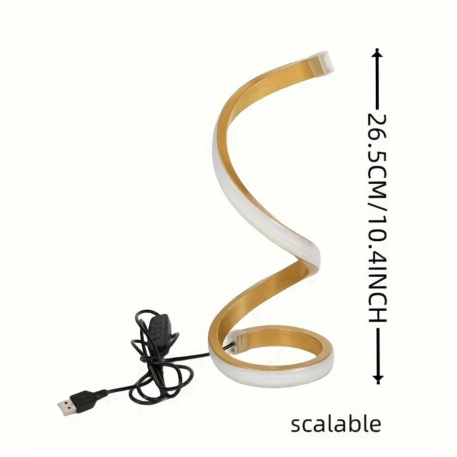 1 قطعة مصباح مكتبي حلزوني ذهبي مع إضاءة ثلاثية الألوان ومنفذ USB #6