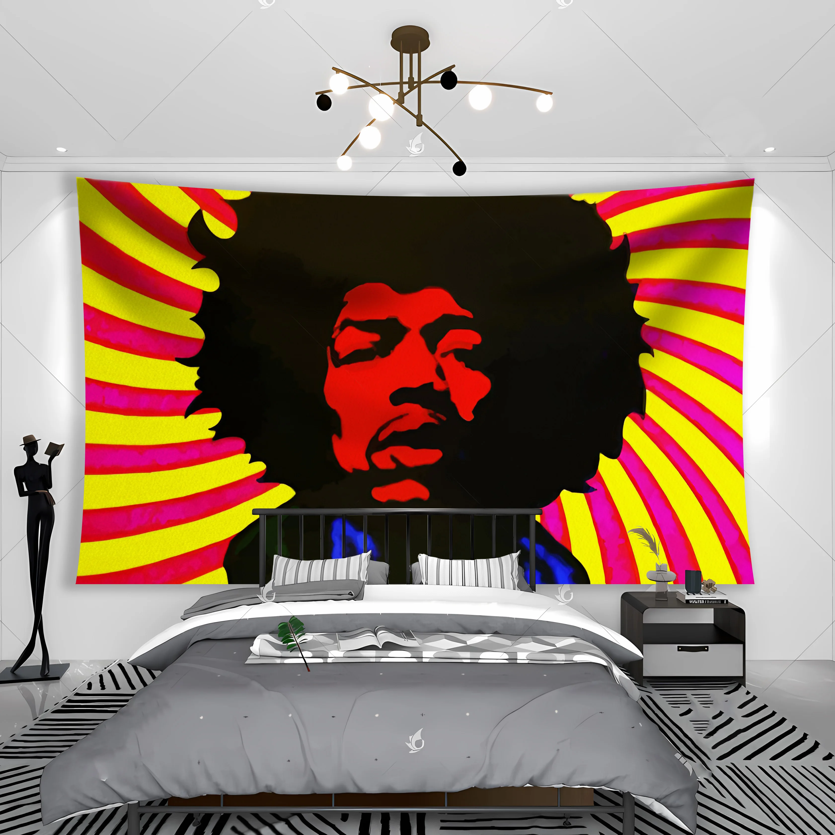 Jimi Hendrix Poster Style Explosive Head Background Decorative Wall Tapestry Polyester Material For Home