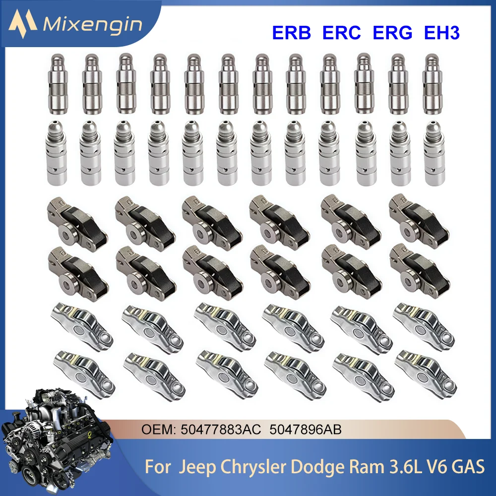 

Детали двигателя 24 шт. Подъемник клапана x 24 шт. Комплект коромысел для 16-24 Jeep Dodge Chrysler Ram Promaster 1500 2500 3500 3.6L GAS ERB