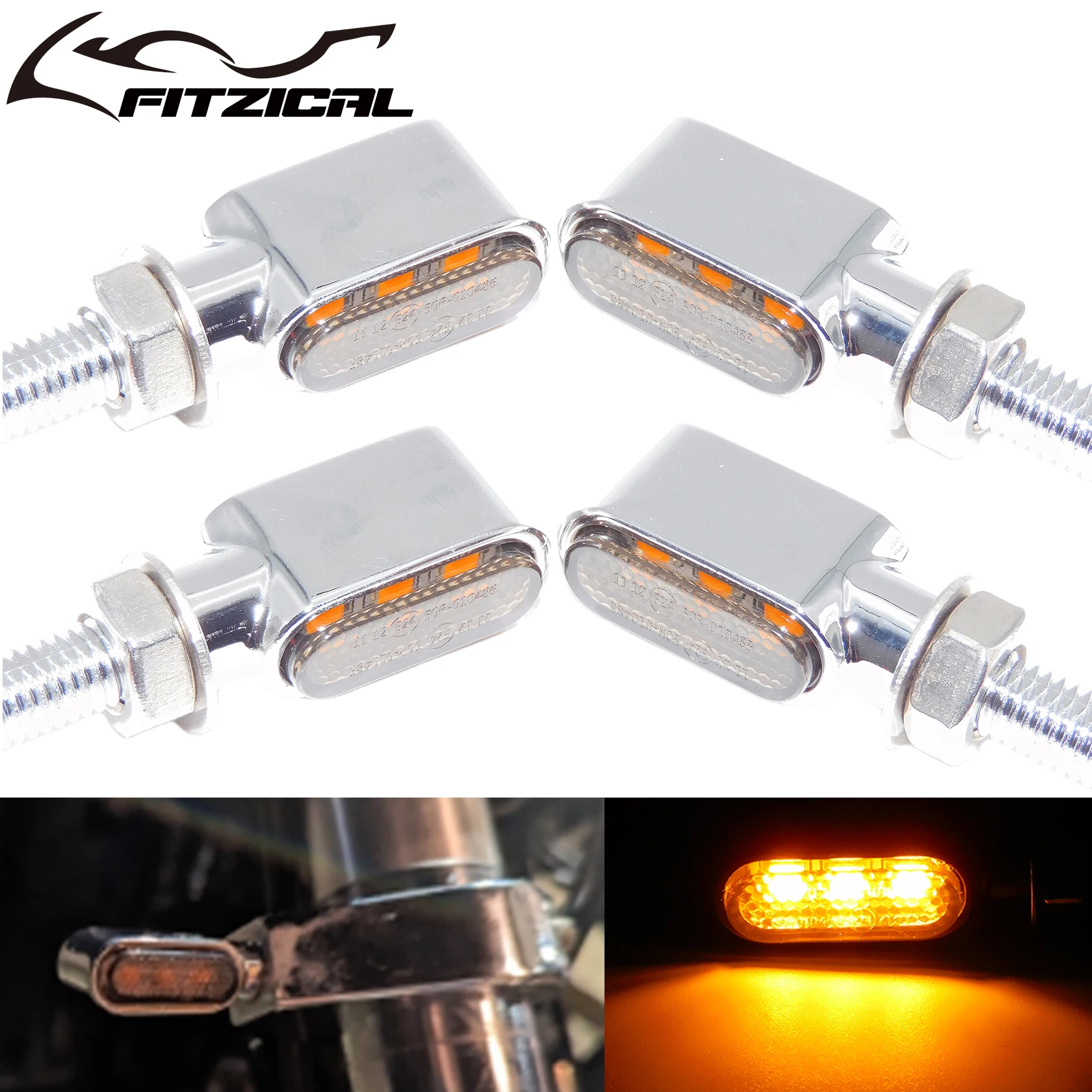 3 LED Motorcycle 8mm Chrome Mini Turn Signal Light Amber Indicators Lamp For Harley Sportster XL Roadster Super Low Cafe Racer