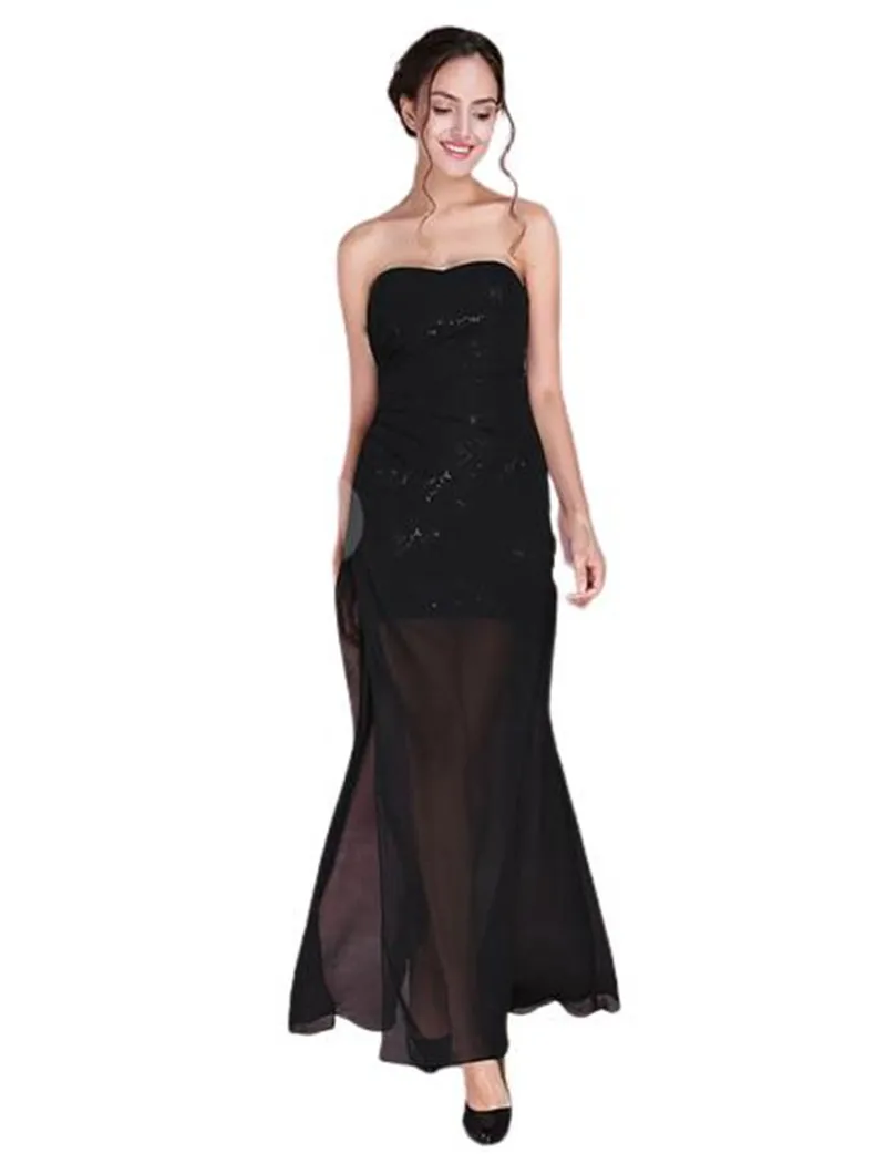 2022 Strapless Black Chiffon Dresses For Bridesmaid Beach Woman Ceremony Wedding sage Dress Wedding With Sequins Maid Of Honor