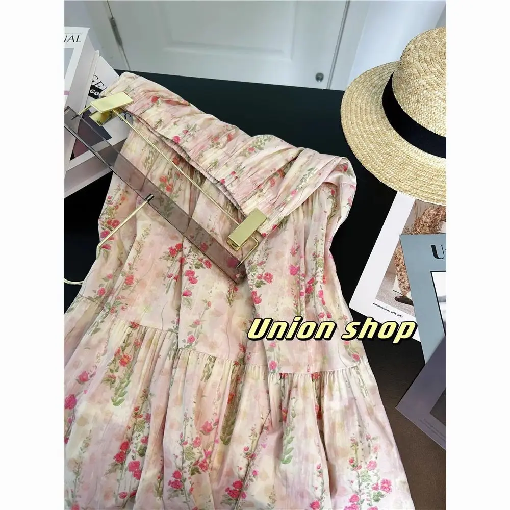 تنورة نسائية وردية اللون للربيع والصيف بخصر عالٍ ونحيفة على طراز المنتجع على شكل حرف A تنورة متوسطة الطول