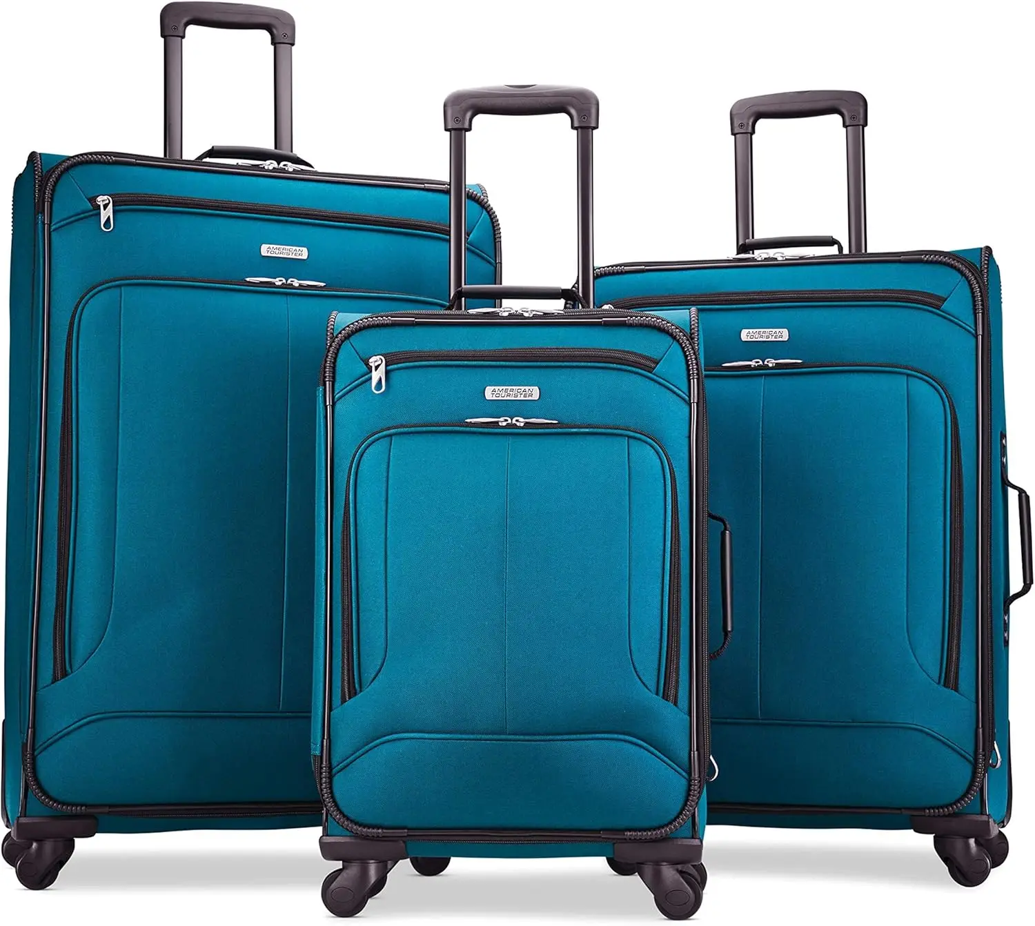 

3-Piece Teal Softside Luggage Set with Spinner Wheels, Sizes 21/25/29 Inches for Easy Travel