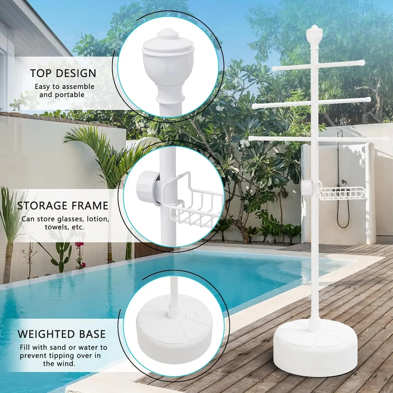 Pool Towel Rack Outdoor, Weighted Base Outdoor Towel Holder, Independent Pool , 63