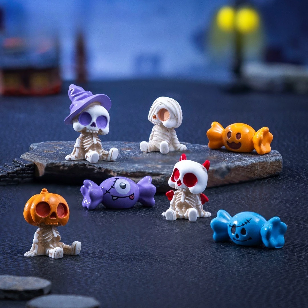 30pcs/10pcs Resin Material Skull Ghost Model, Suitable for Dollhouse, Miniature Garden, Garden Gnome Scene Decoration, Car Decor