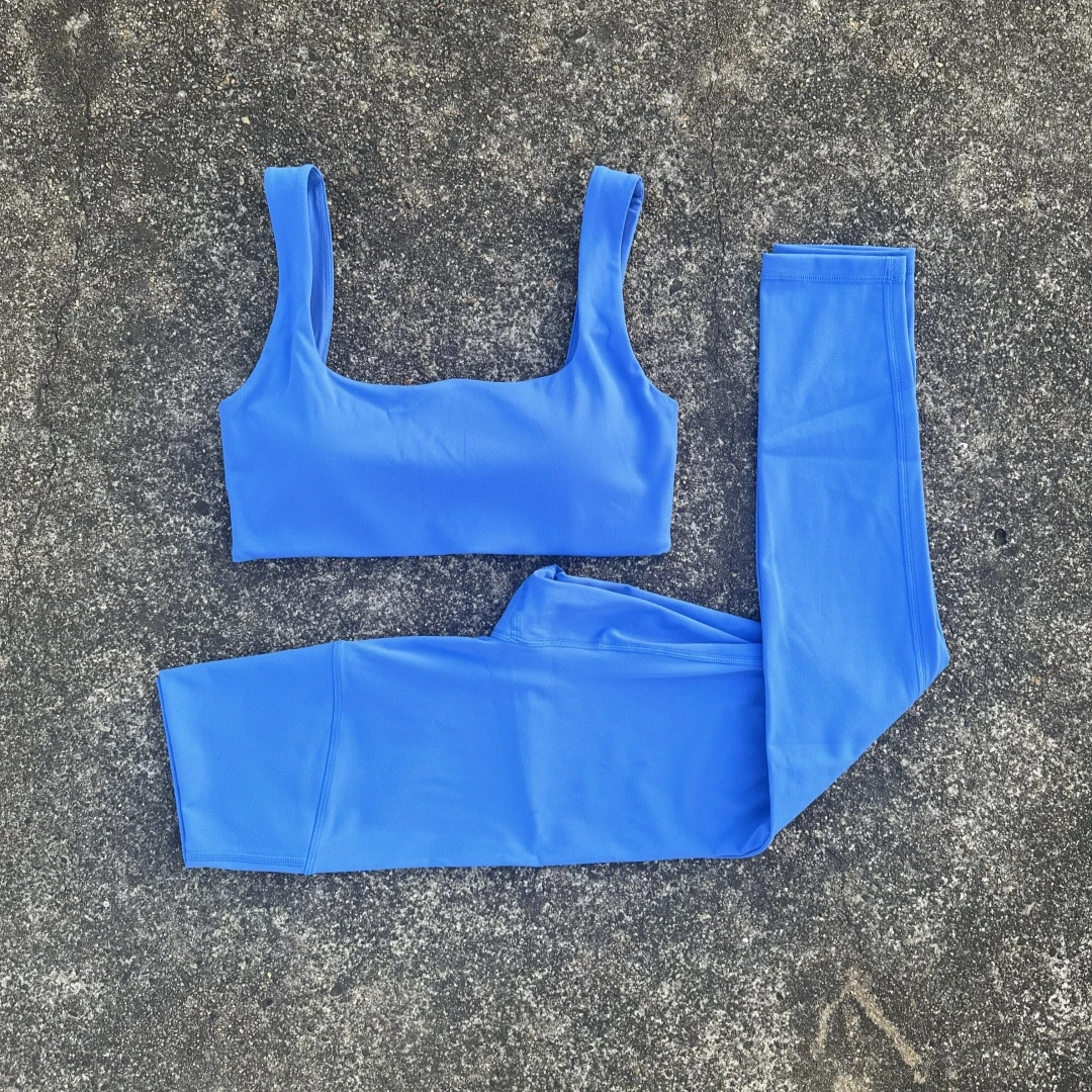 Solid color Tight Women Hollow Back shoulder straps fitness Bra Top High waist Yoga Leggings 2pc Gym Yoga Set Athletic sportwear - Image 4