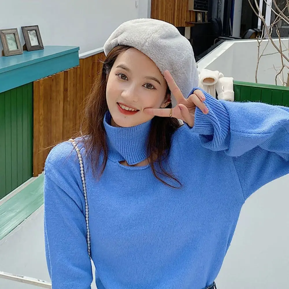 

Fashion Keep Warm Women Berets Plush Solid Color Painter Caps Korean Style British Beanie Hat Autumn