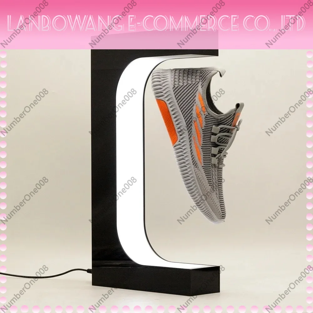 Magnetic Levitation Floating Shoe Display Stand Swivel Sneaker Rack with LED Light Advertising Store Collection Shelf