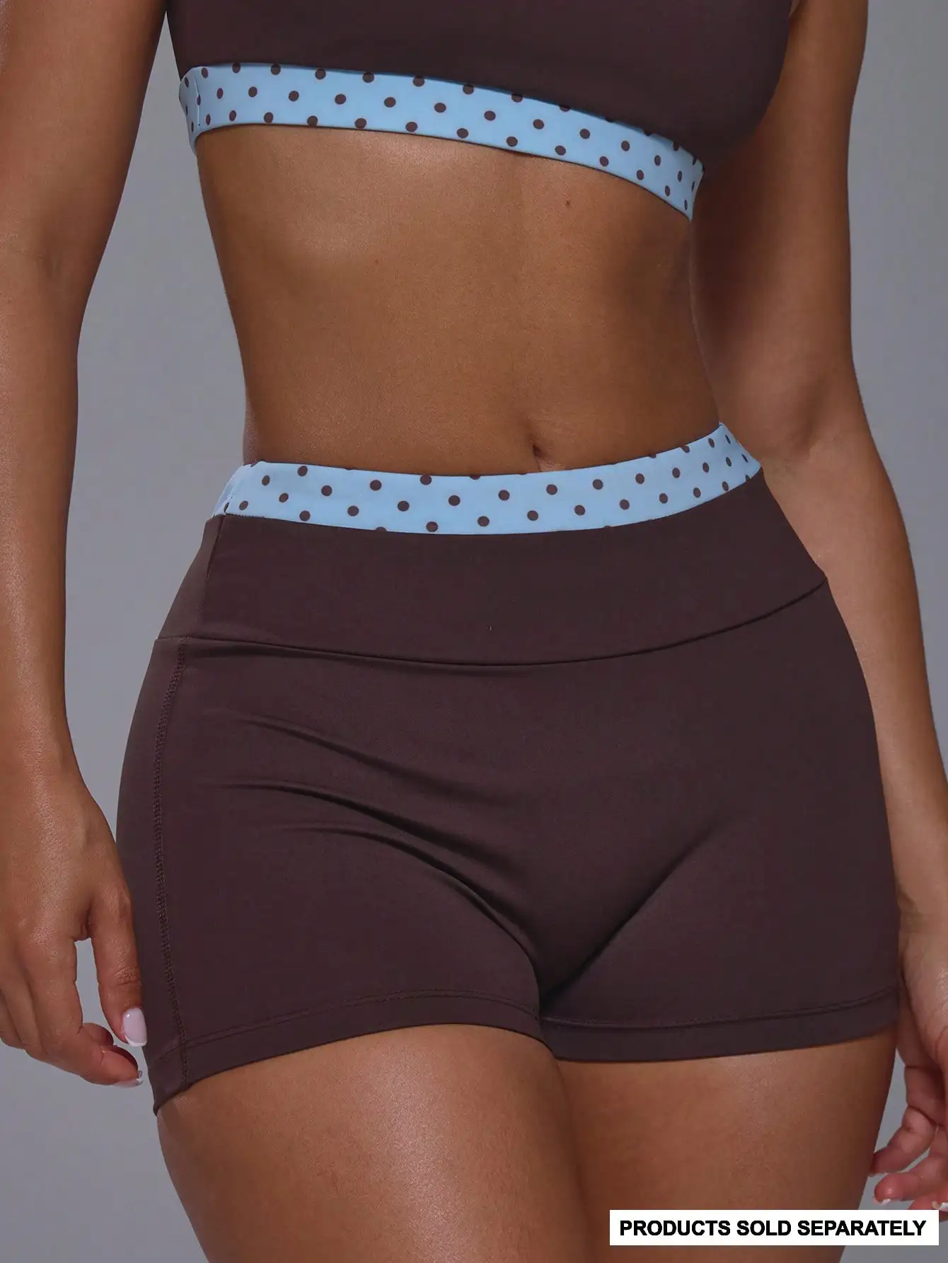 Sport Double Layered Contrast Colour Blue Polka Dot Fitted Active Mini Shorts Only Sport Workout Gym