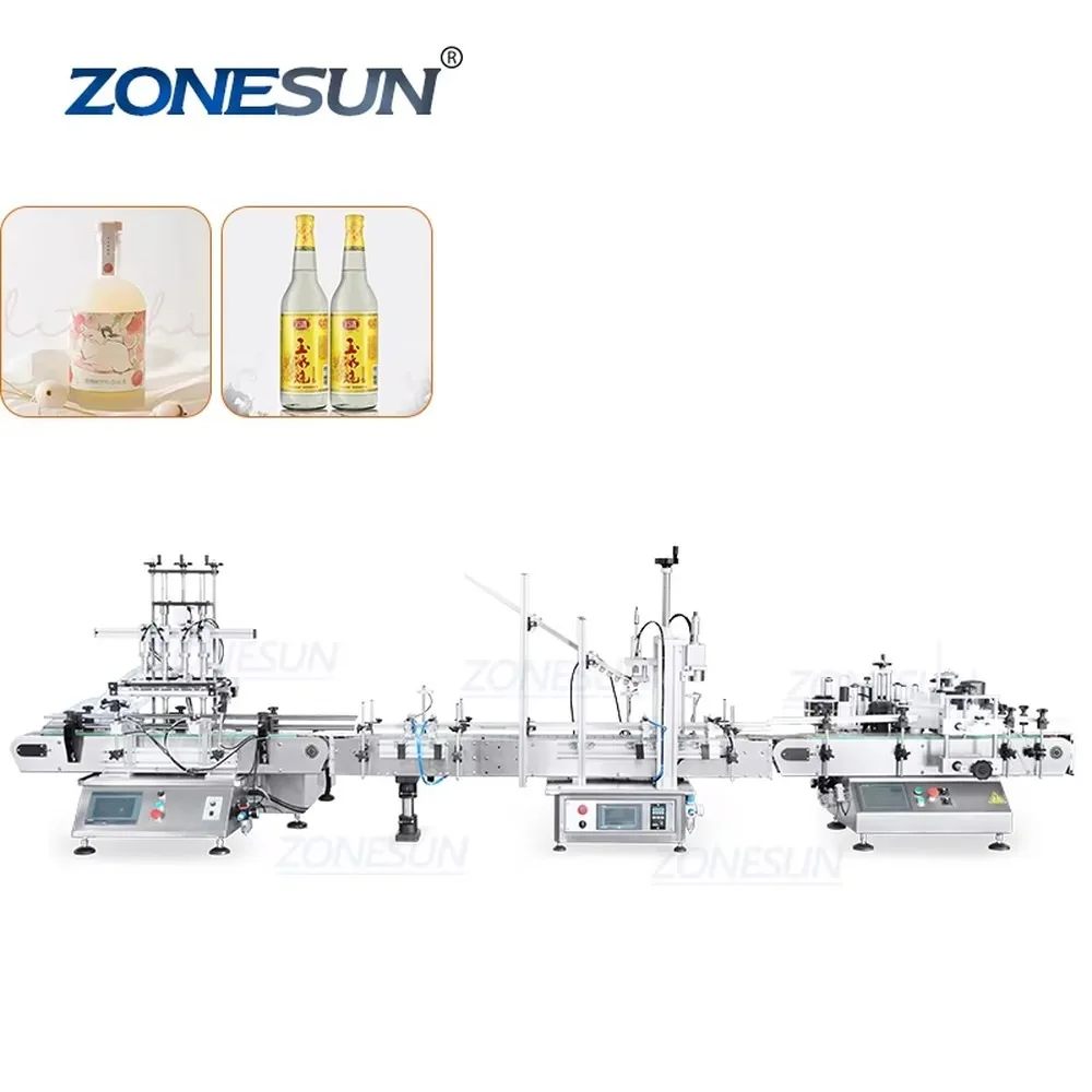 Automatic Desktop 4 Heads Piston Pump Liquid Filling Capping Labeling Machine for Wine Bottle Small Business Production