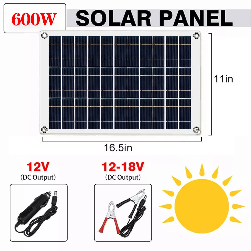 110V 220V Solar Panel System 600W Solar Panel 12V Battery Charger Controller 6000W  Inverter Kit Complete Power Bank For Camping