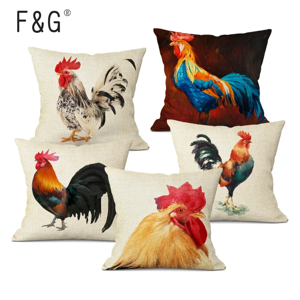 Rooster Print Cushion Cover Cock Decorative Thrpw Pillows Cover for Car Sofa Home Decor 45x45cm Pillowcase