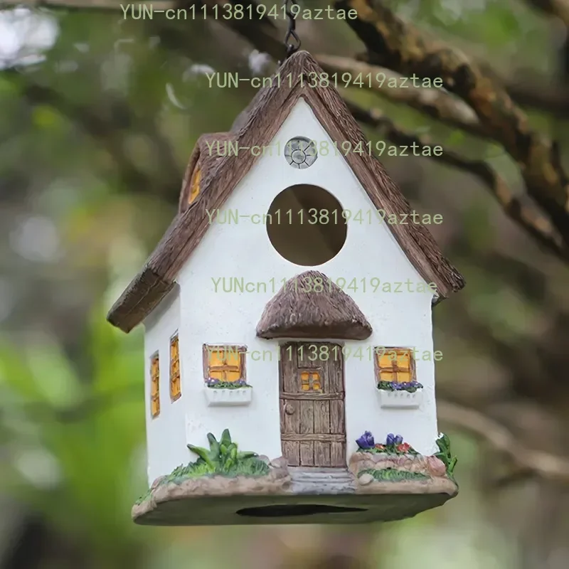 Outdoors Decorative Bird House Hanging Bird's Feeder Resin Yard Country Crafts Landscape Ornaments Bird Parrot Nest Box