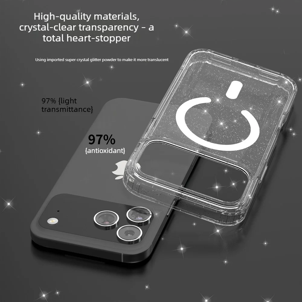 Transparente Glitzer-Symmetrie für Magsafe Magnetische Hülle für iPhone 18 Pro Max 17 Air16 15 14 13 Sturzsichere Ott-Box Panzerhülle – Detail 6