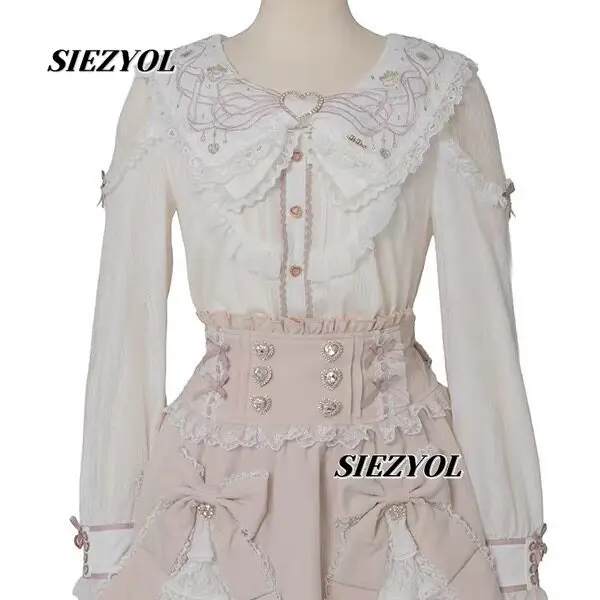

Oversize Liz Japanese Cute Sweet Ruffles Color Matching Shirt Summer New Off-shoulder Long Sleeves Top Girls Lolita Blouse