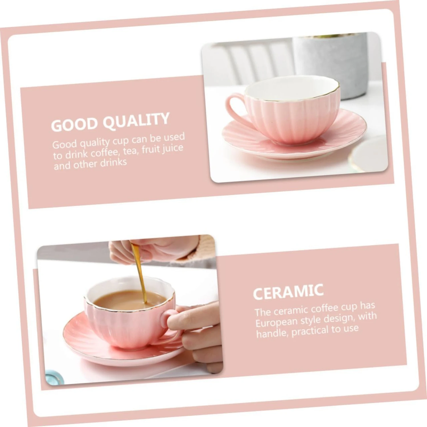 Elegant European Pink Ceramic Coffee Cup and Saucer Set - Stylish 1 Set of Ceramic Milk Mug and Porcelain Turkish Tea Cup - Mode