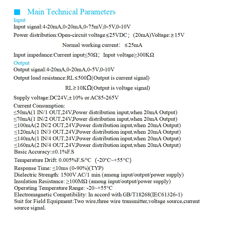 Analog DC Signal Isolation Transmitter Current, Voltage Sensor Multi-input, Multi-output 0-10V 4-20mA 0-5V Signal Isolator