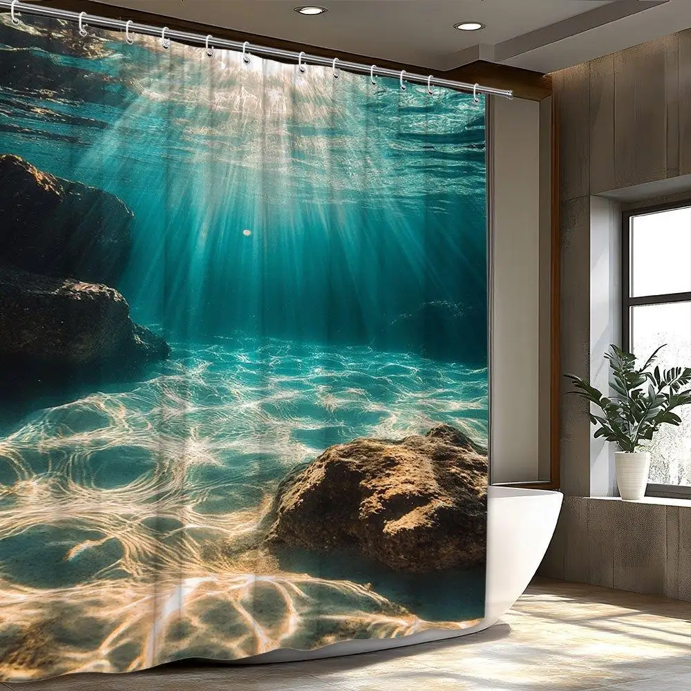 Waterproof Polyester Shower Curtain Underwater Tropical Ocean Seascape Bath Liner Blue Bathroom Decor Natural Sea View for Home