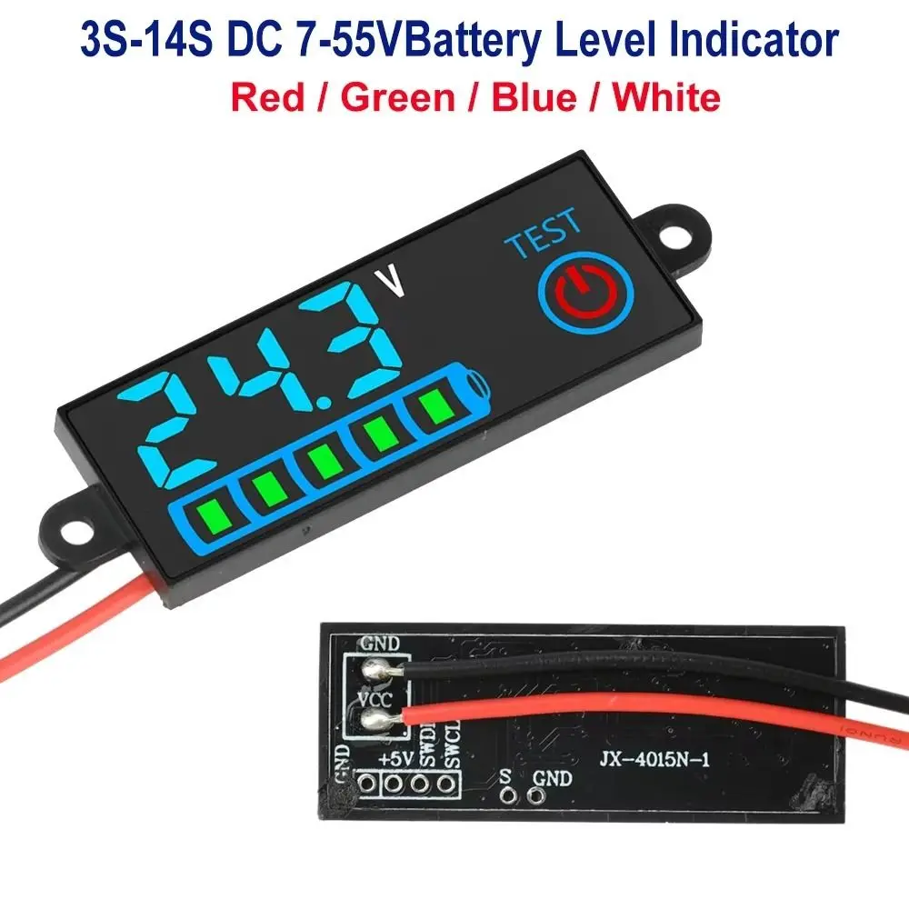 1Pcs DC 7-55V Battery Level Indicator 3S-14S LED Screen Battery Charge Indicator Board 12V 24V 36V 48V Low Voltage Alarm