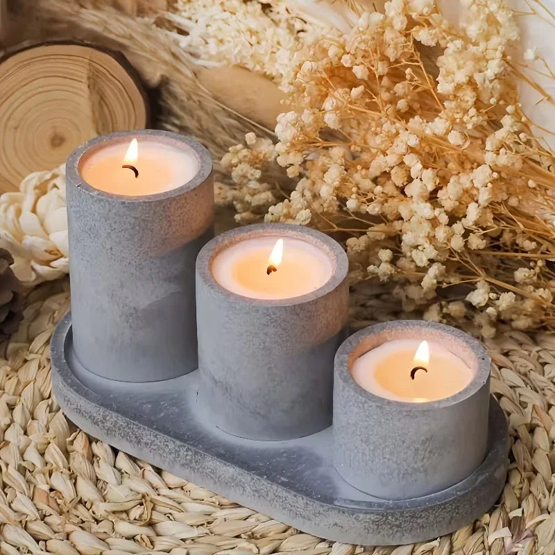 

5Pcs Resin Silicone Mold Set 1 Oval Tray & 3 S/M/L Cylindrical Candle Holder Molds for DIY Home Decor