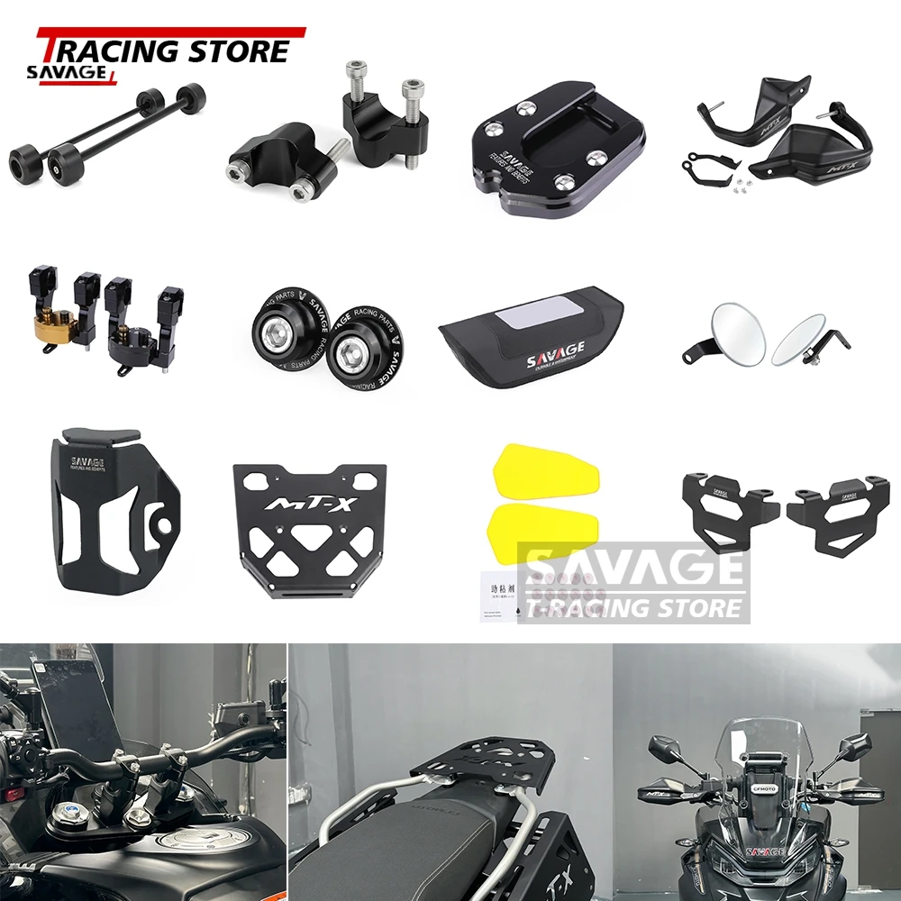

For CFMOTO 800MT-X 800MTX Handlebar Riser Spools Sliders Steering Damper Wheel Axle Reservoir Cover Mirrors Kickstand Bar Clamp