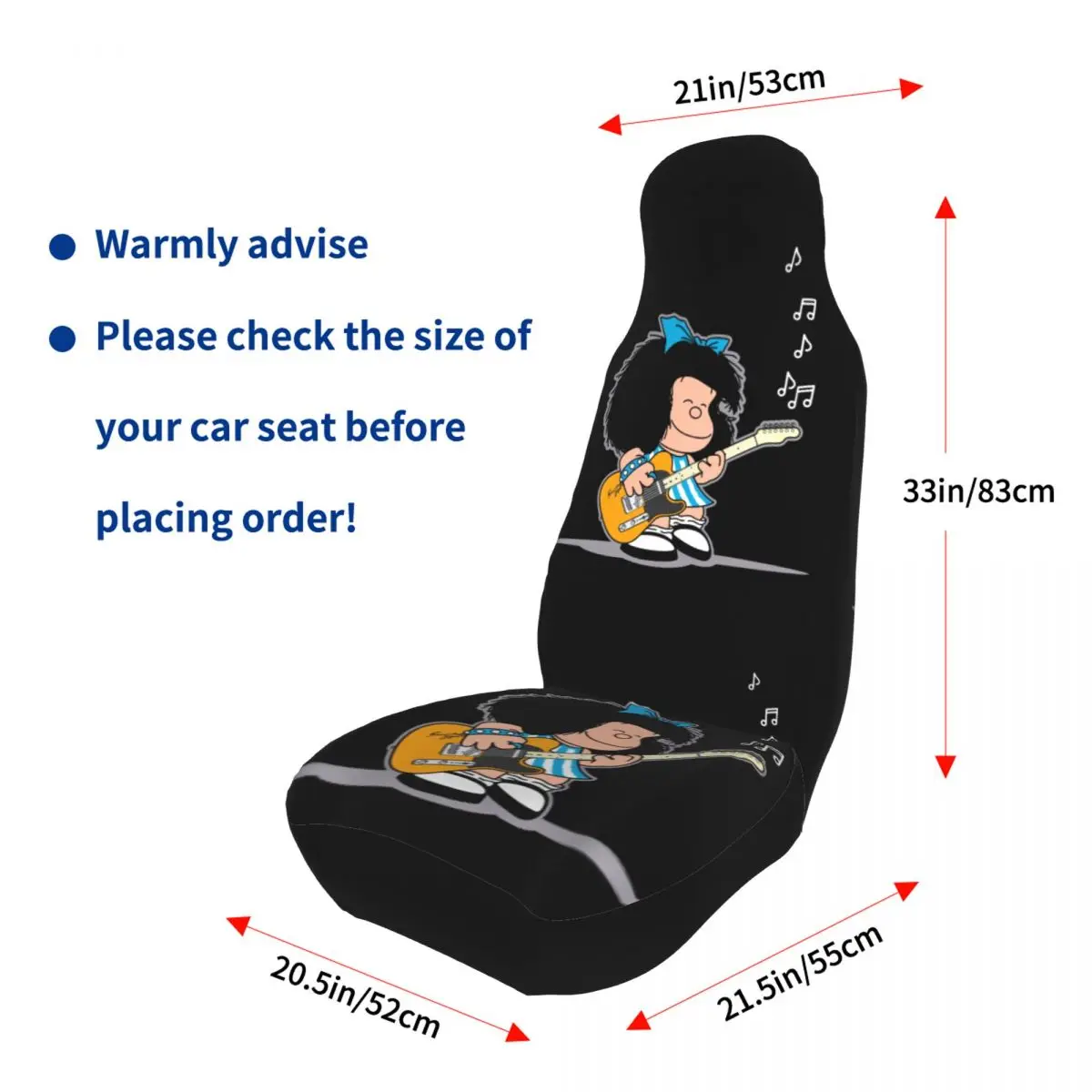 Mafalda Quino Comics Front Auto Seat Cover Women Classic Cartoon Manga Car Seat Covers Universal Fit for SUV Sedan Van 2 Pieces