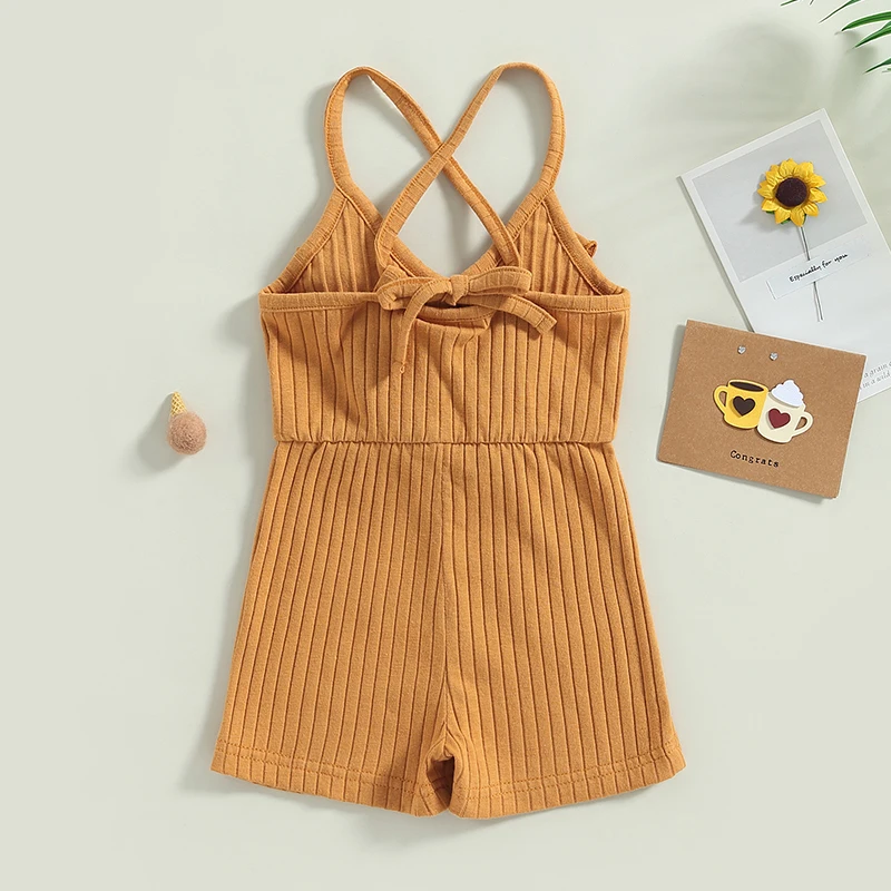 Toddler Baby Girls Knitted Suspender Jumpsuit Lovely Summer Ruffled Sleeveless Rompers Kids Playsuits