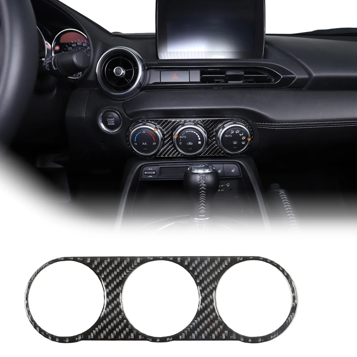 For 2016+ Mazda MX-5 car decorative air conditioning switch panel frame, real carbon fiber (soft) 1PCS (blue)