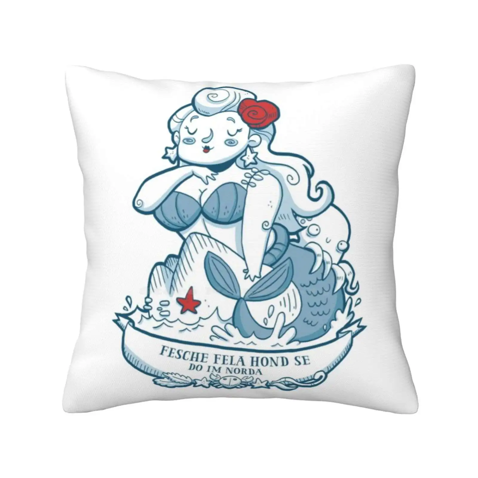 Swabian Mermaid Bedroom Office Hug Pillowcase Mermaid Ocean Red Blue White Hipster Girl Woman Waves Character Cartoon Comic