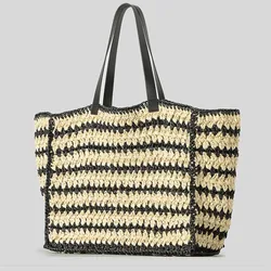 New Casual Hollow Straw Women Shoulder Bags Paper Woven Lady Handbags Handmade Summer Beach Large Tote Bag Big Shopper Purses