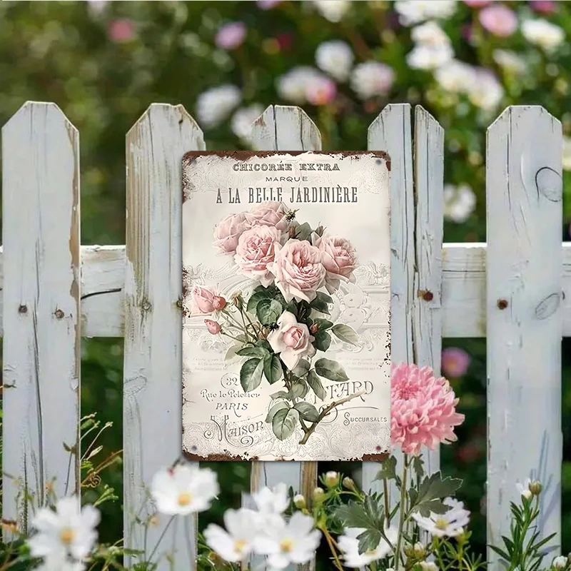 French Rose Shabby Chic Vintage Sign Wall Decor For Garden Home Cafe Florist Shop
