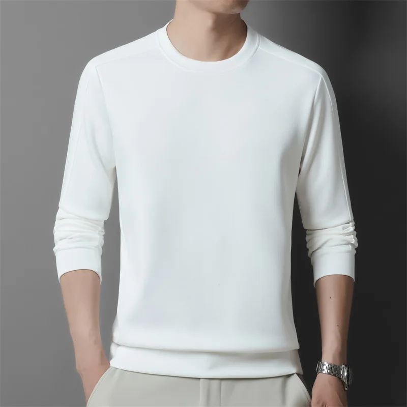 Autumn Men Essential Sweatshirt White Black Coffee Blue O-Neck Long Sleeve Cotton Tops Basic Smart Casual Attire Leisure OOTD