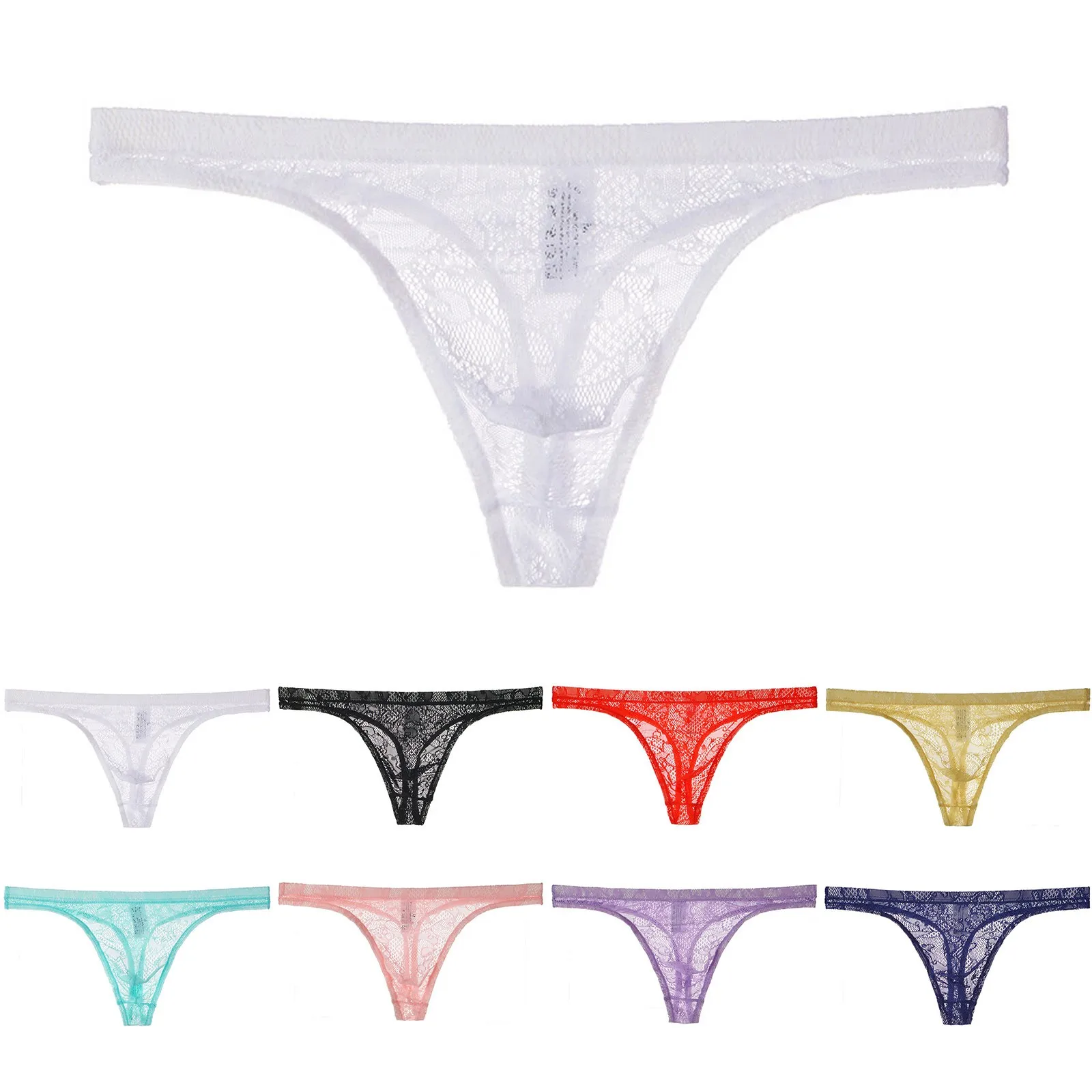 남성 레이스 속옷 남성용 레이스 투명 끈 팬티 얇은 섹시 속옷 매혹적인 T팬츠 메쉬 통기성 좋은 스낵