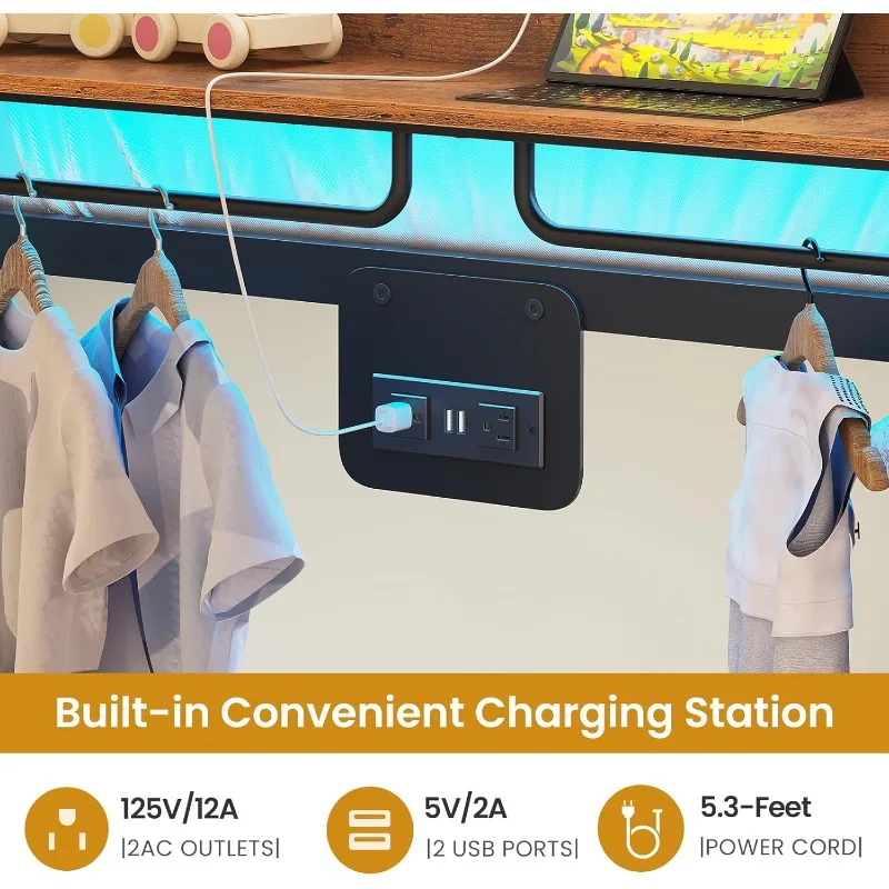 سرير معدني بطابقين مزدوج فوق شجرة القاعة، مخرج طاقة، سرير بطابقين LED مع 4 أدراج تخزين، سرير مع درابزين أمان