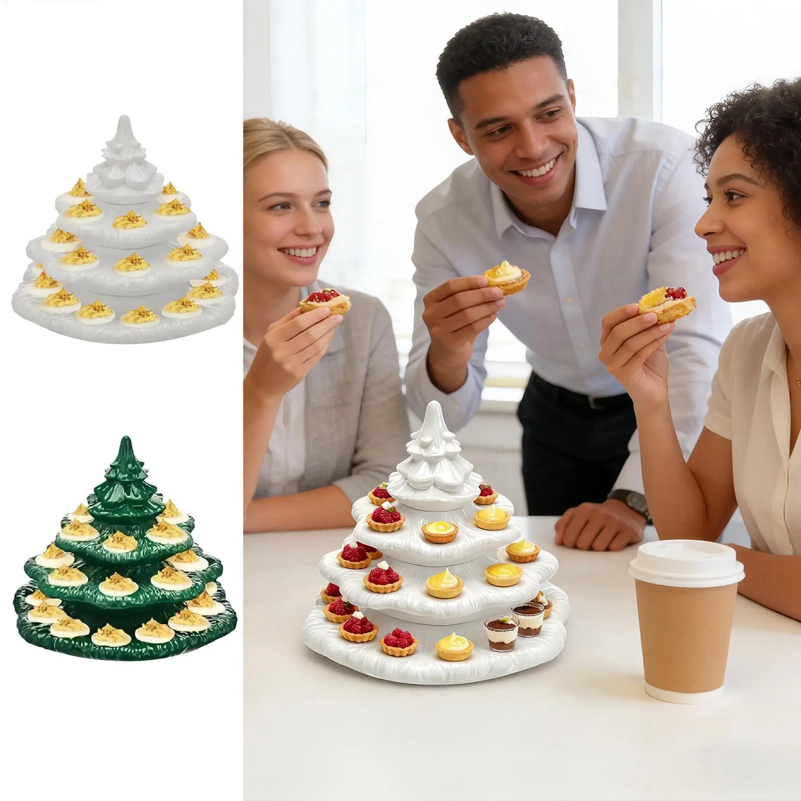 Deviled Egg Plate 4 Layer Christmas Tree Shaped Tableware 26 Hole Deviled Egg Containers Tray for Holiday Gatherings