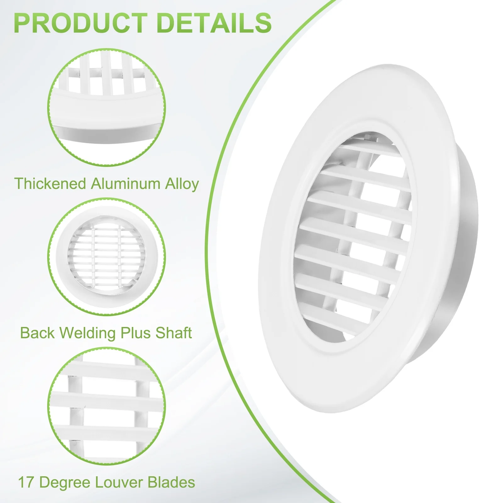 1Pc Round Air Vent 17 Degrees Louver Grille Cover Aluminium Soffit Ducting Ventilation Cover 5.8