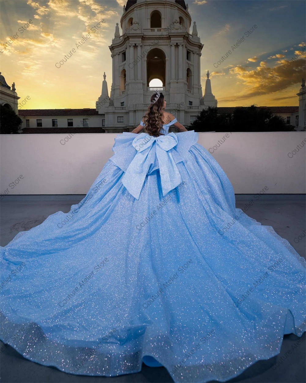 Alluring Blue 15 Years Old Quinceanera Dress Beaded Crystal Ball Gown With Bow Ruffles Birthday vestido para xv años Customized