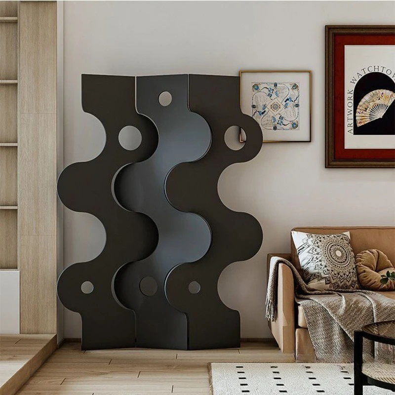 

Simple medieval hollow multi-layer solid wood screen partition barber shop floor movable art office mobile wall