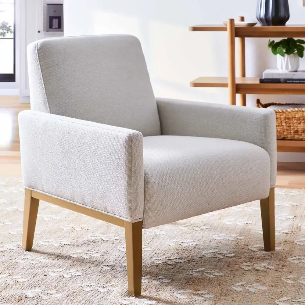 Cream Accent Chair with High-Density Foam and Wooden Legs BHG Collection