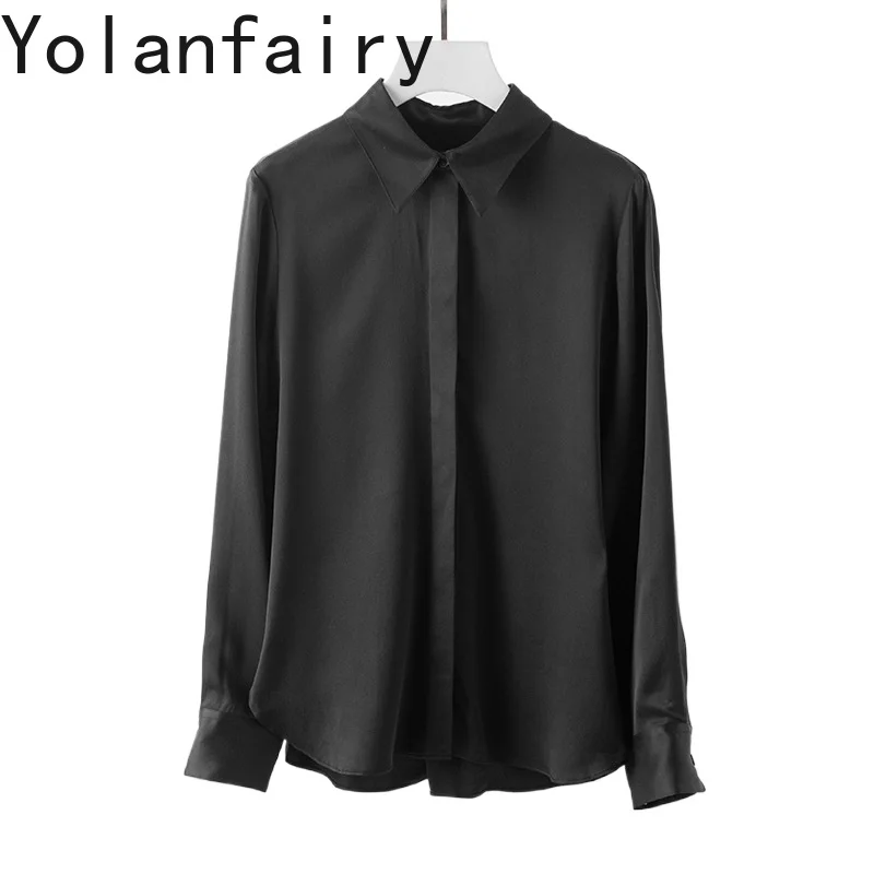 

YOLANFAIRY Роскошные женские блузки из 100% натурального шелка тутового шелкопряда 25 мм, весна 2026, модные офисные блузы с длинным рукавом, элегантные топы для женщин