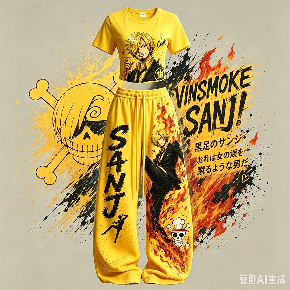 Ensemble de vêtements One Piece Sanji, nouveau best-seller, pour hommes et femmes, manches courtes, pantalon, style streetwear Y2K, ensemble décontracté, ensemble sport hip-hop américain