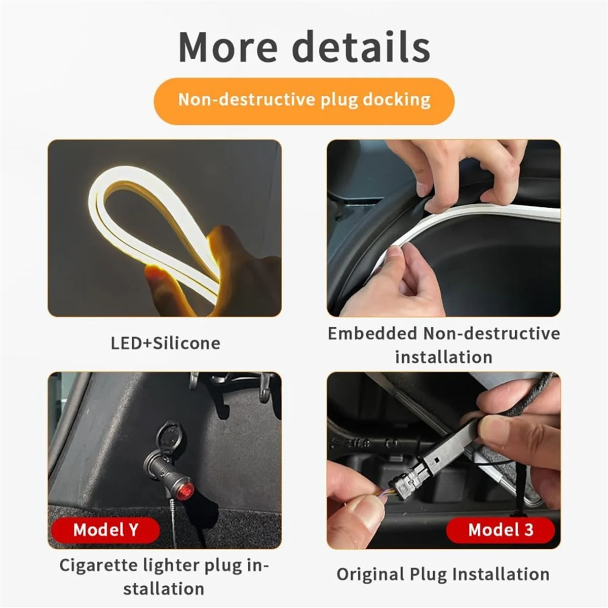 

For Tesla Model Y 2021-2023 Car LED Light Strip Flexible Rear Trunk Waterproof Neon Lights Accessories (White)