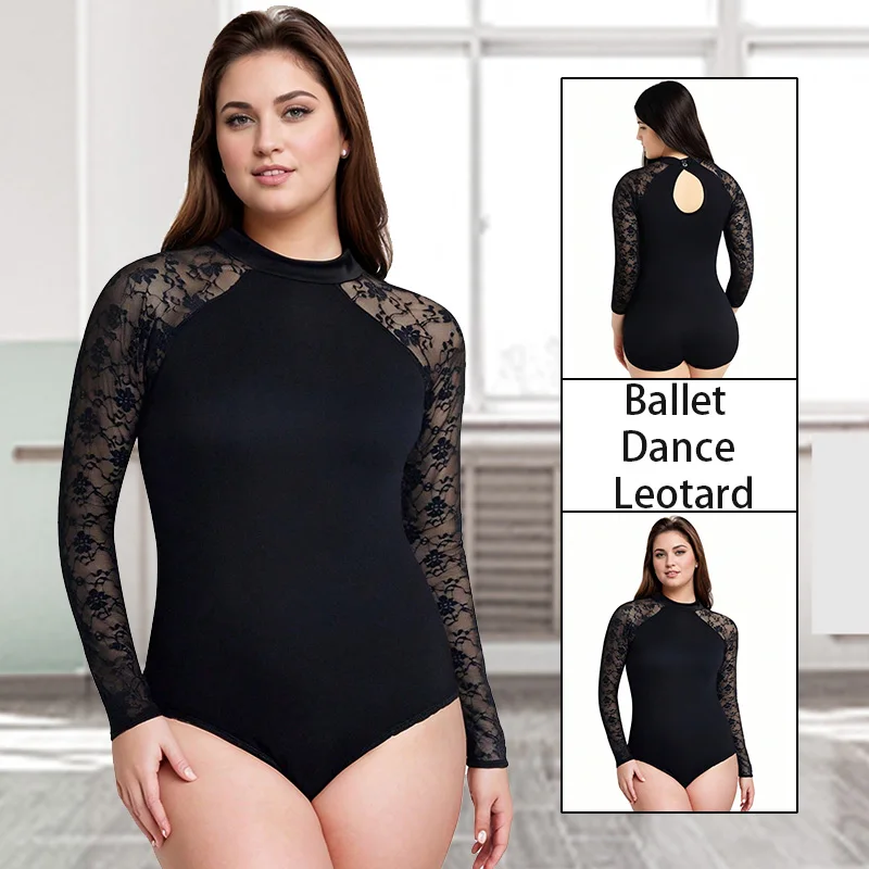 Women's Mock Neck Lace Ballet Dance Leotard for Adult Gymnastics Tank Tops with Water-drop Back and Soft Lining Dance Leotards