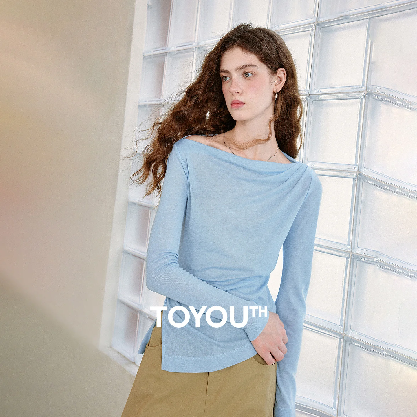 TOYOUTH Women's Long Sleeve T Shirt 2026 Autumn New Lyocell Wool Boat Neck Ruched Slimming Ballet Style Elegant Casual Tops