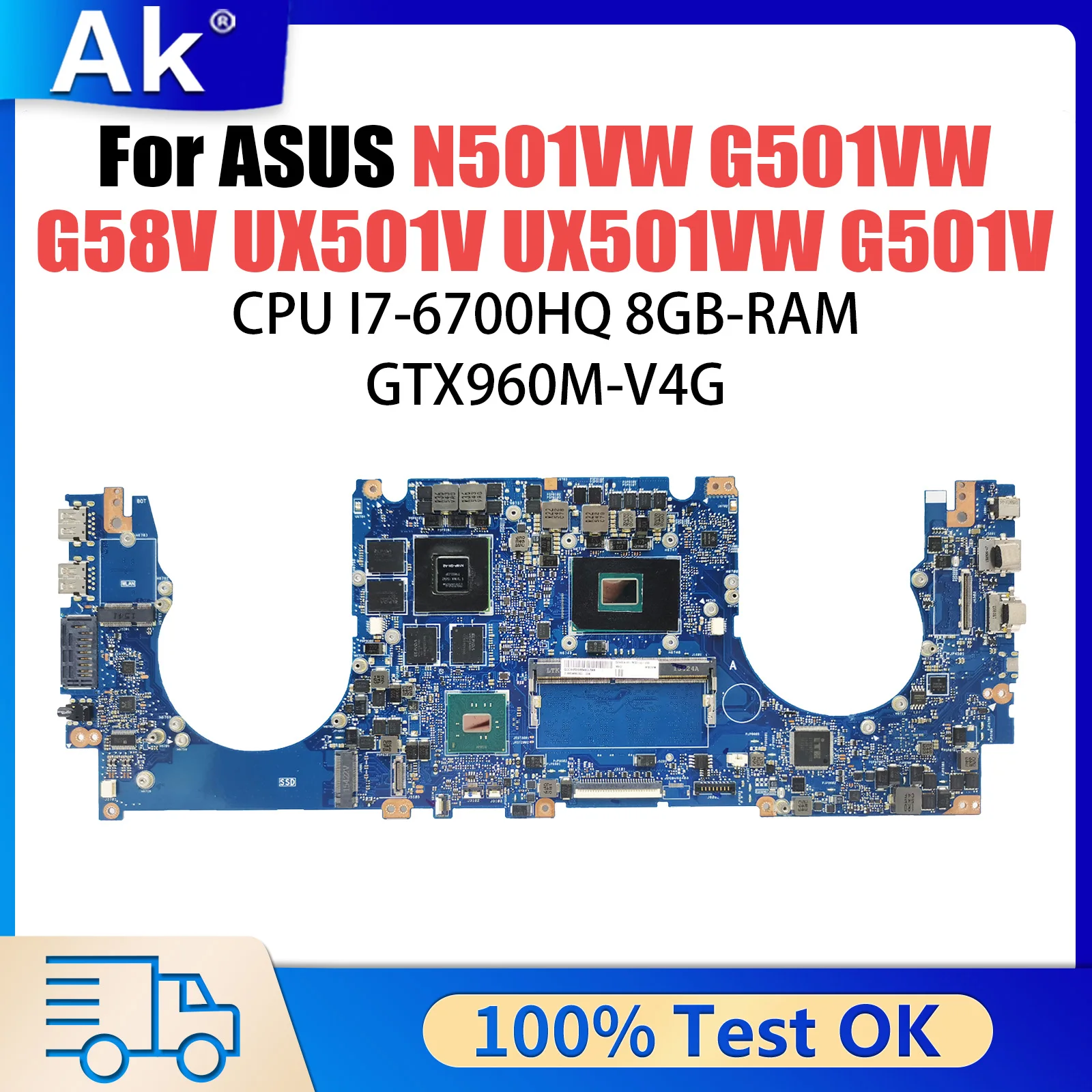 For ASUS N501VW G501VW G58V UX501V UX501VW G501V Laptop Motherboard N501V Mainboard Test OK I7-6700HQ Cpu 8GB-RAM GTX960M