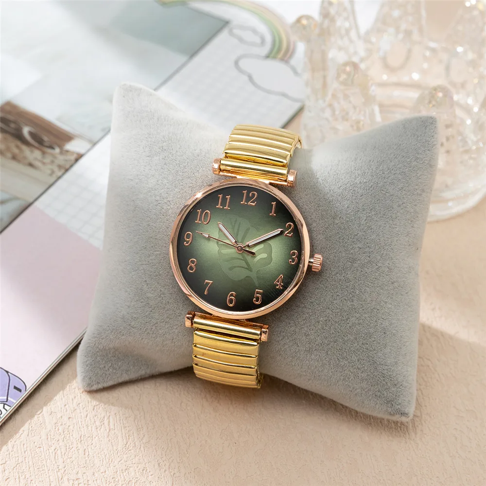 Minimalist Digital Leaf Pattern Women\'s Quartz Watch Fashion Luxury Gold Stretch Classless Strap Ladies Dress Clock Wristwatches